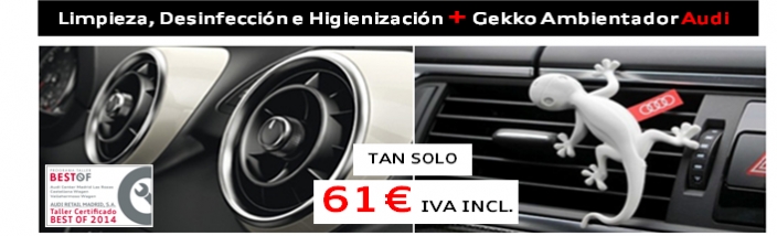Higienización a fondo de su Audi+ Ambientador Exclusivo Gekko por tan solo 61€ IVA INCLUIDO
